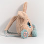 Adorable plush toy backpack with bunny ears and blue accents, perfect for kids, shown on a white background.